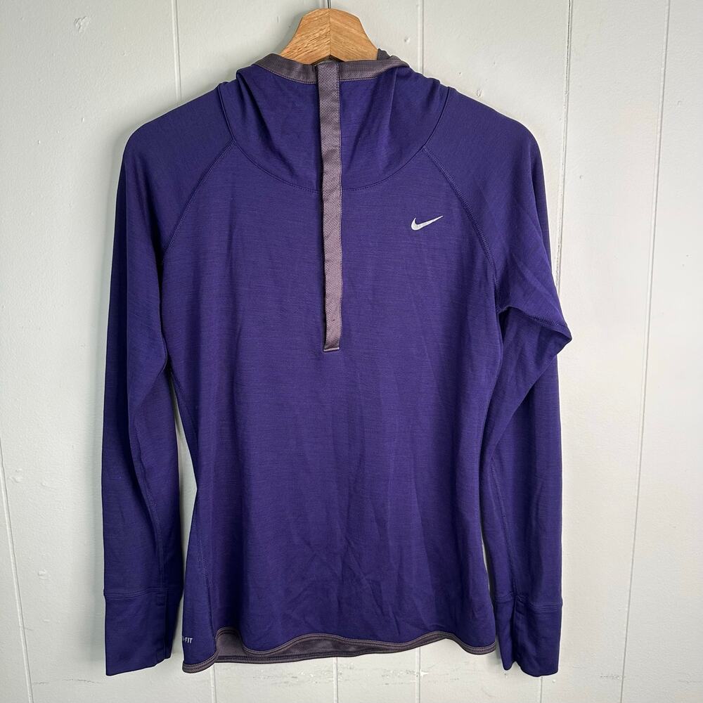 Nike Womens M Purple Dri Fit Wool Blend Half Snap Running Hoodie Athletic Sporty